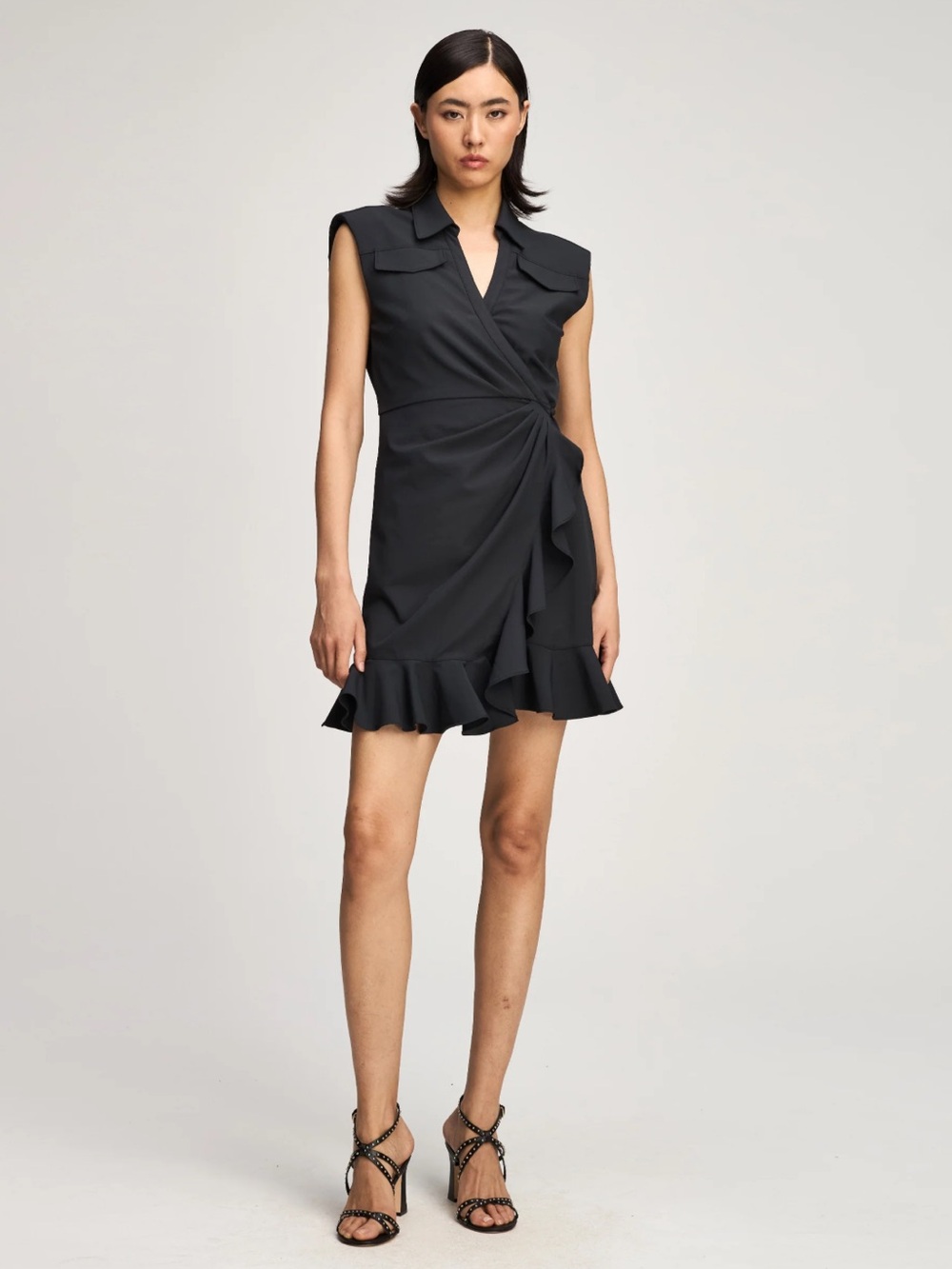 Cinq a Sept Black Sleeveless Ruffle Wrap Dress - Women's size 6